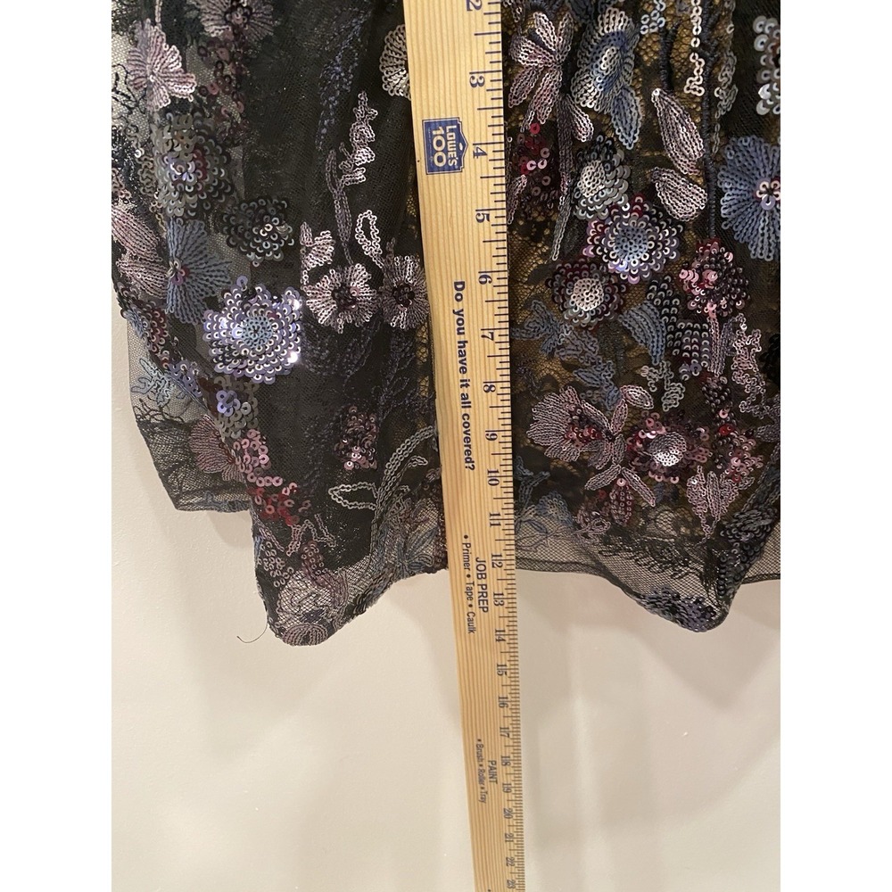 MacDuggal Illusion Floral Long Sleeve Fit Flare Dress Black Beaded Sequin NWT 4 - Picture 8 of 16
